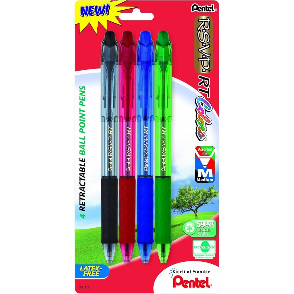 image:imagePentel RSVP RT Colors Retractable Ballpoint Pen 10mm Medium Line Barrel Pink Ink Box of 12 BK93CRPPAssorted 2