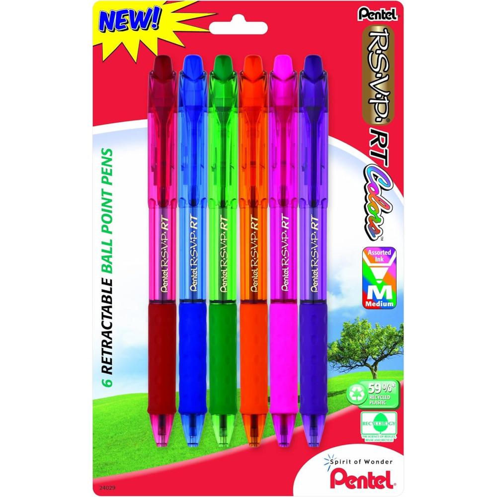 image:imagePentel RSVP RT Colors Retractable Ballpoint Pen 10mm Medium Line Barrel Pink Ink Box of 12 BK93CRPPAssorted 3
