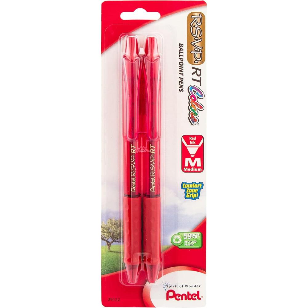 image:imagePentel RSVP RT Colors Retractable Ballpoint Pen 10mm Medium Line Barrel Pink Ink Box of 12 BK93CRPPRed