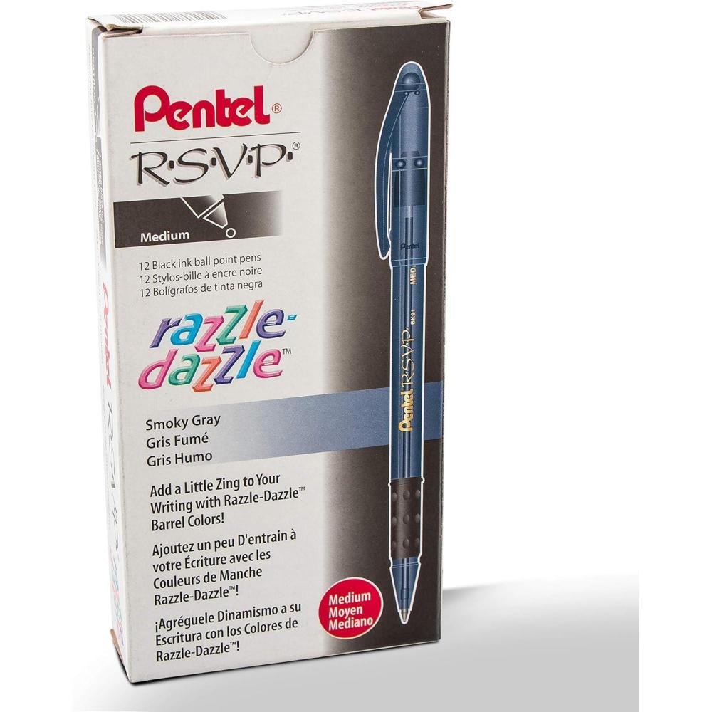 image:imagePentel RSVP RazzleDazzle Ballpoint Pen 10mm Medium Line Pink Barrel Black Ink Box of 12 BK91RDPABlack