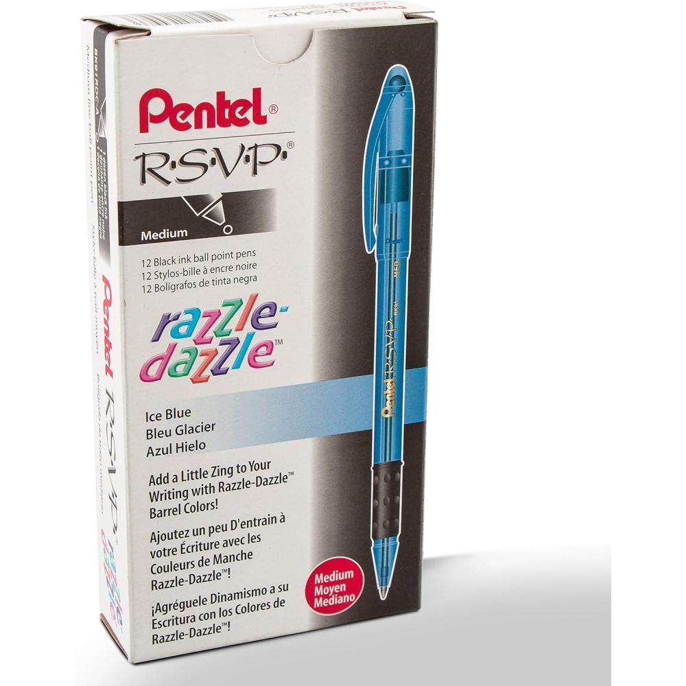 image:imagePentel RSVP RazzleDazzle Ballpoint Pen 10mm Medium Line Pink Barrel Black Ink Box of 12 BK91RDPABlue