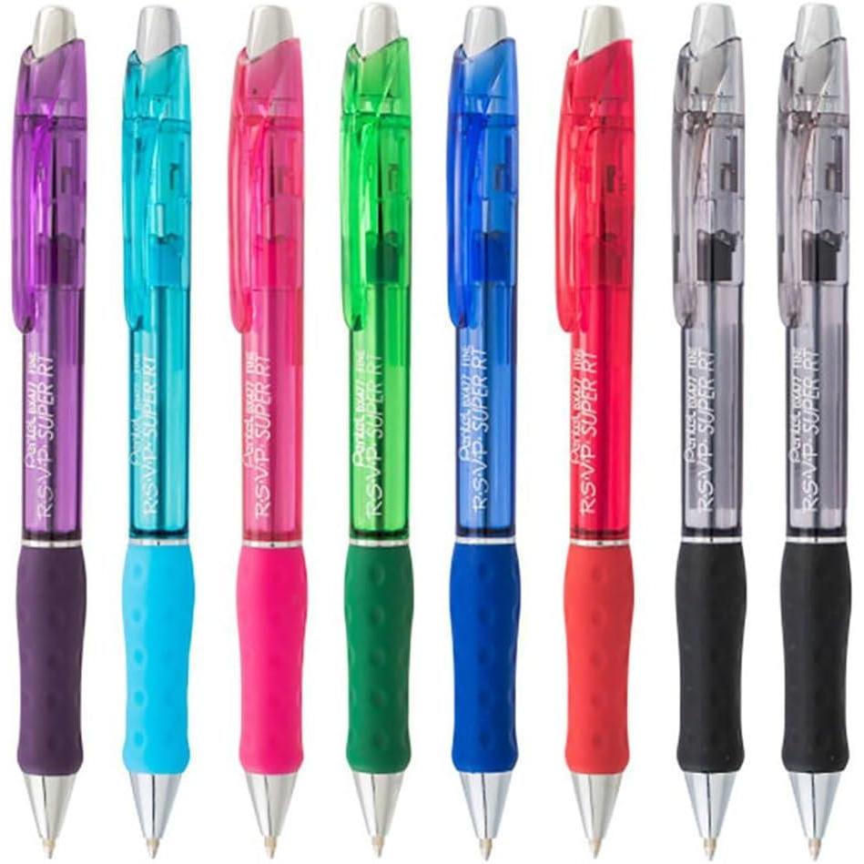 image:imagePentel RSVP Super RT Ballpoint Pen 07mm Fine Line Assorted Ink Colors 8 Pack with Bonus Black Ink Pen
