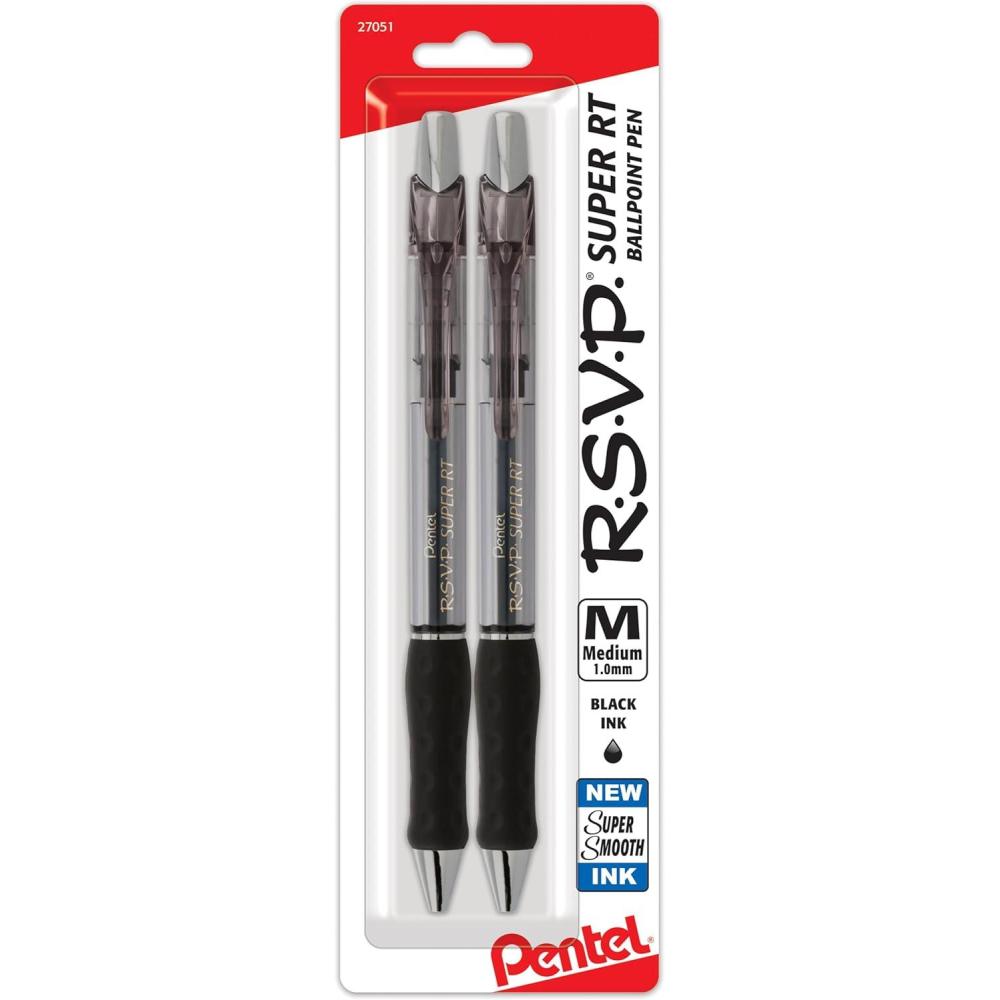 image:imagePentel RSVP Super RT Ballpoint Pen 07mm Fine Line Assorted Ink Pack of 4 BX477BP4M1Black