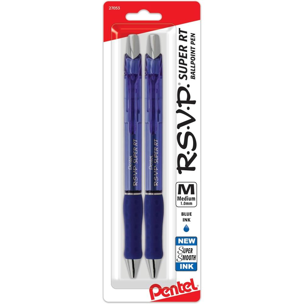image:imagePentel RSVP Super RT Ballpoint Pen 07mm Fine Line Assorted Ink Pack of 4 BX477BP4M1Blue