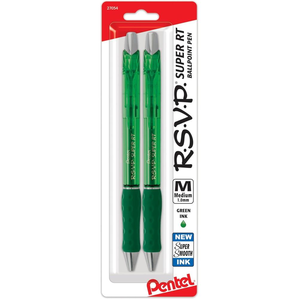 image:imagePentel RSVP Super RT Ballpoint Pen 07mm Fine Line Assorted Ink Pack of 4 BX477BP4M1Green