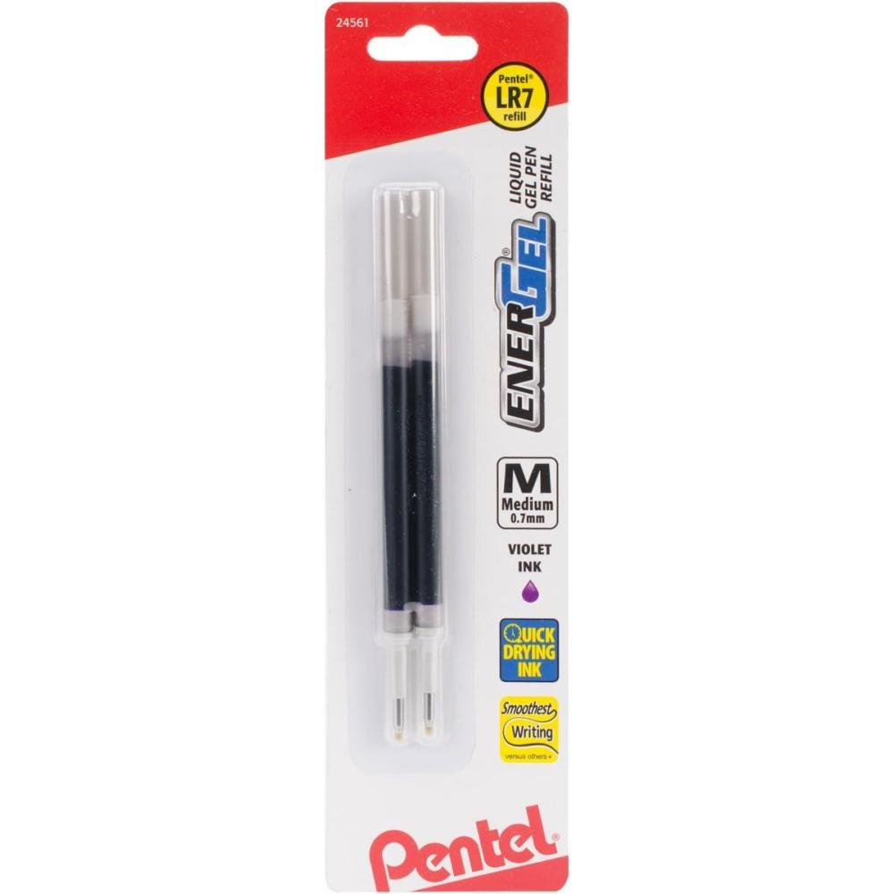 image:imagePentel Refill Ink For ENERGEL amp Lancelot Gel Pen 07mm Metal Tip Medium Violet Ink Pack of 2 LR7BP2VViolet