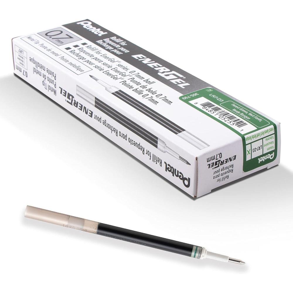 image:imagePentel Refill Ink for BL57BL77 EnerGel Liquid Gel Pen 07mm Metal Tip Green Ink Box of 12 LR7D12Forest Green