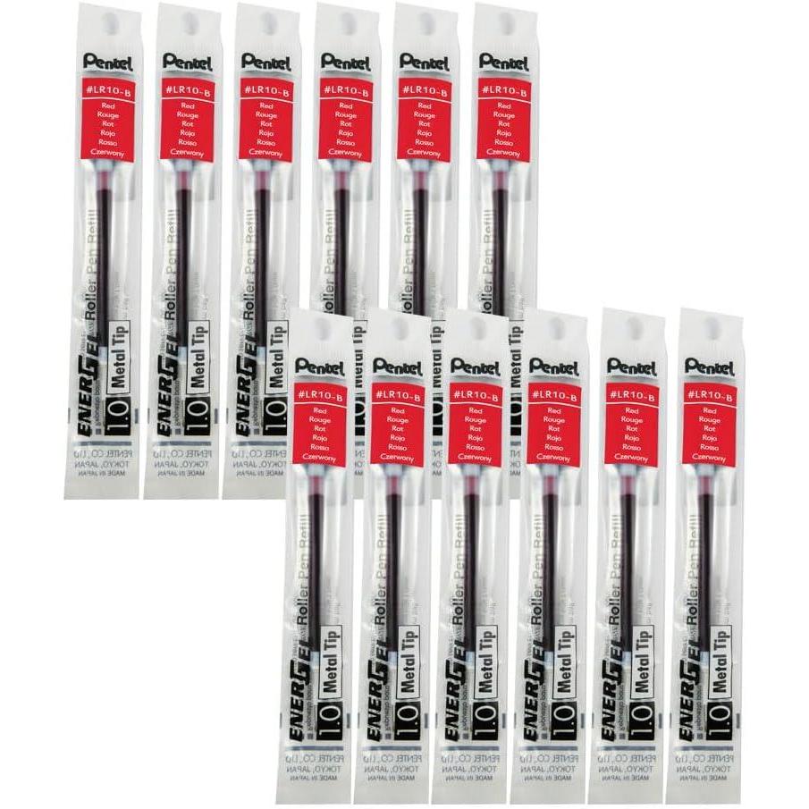 image:imagePentel Refill Ink for BL60 EnerGel Liquid Gel Pen 10mm Metal Tip Red Ink Box of 12 LR10B12Red