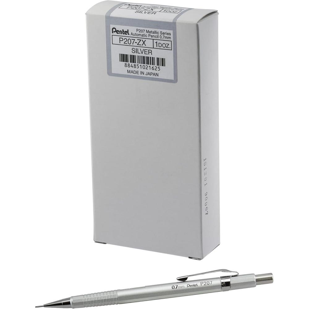 image:imagePentel Sharp Mechanical Pencil 07mm Metallic Silver Barrel Box of 12 Pencils P207Z
