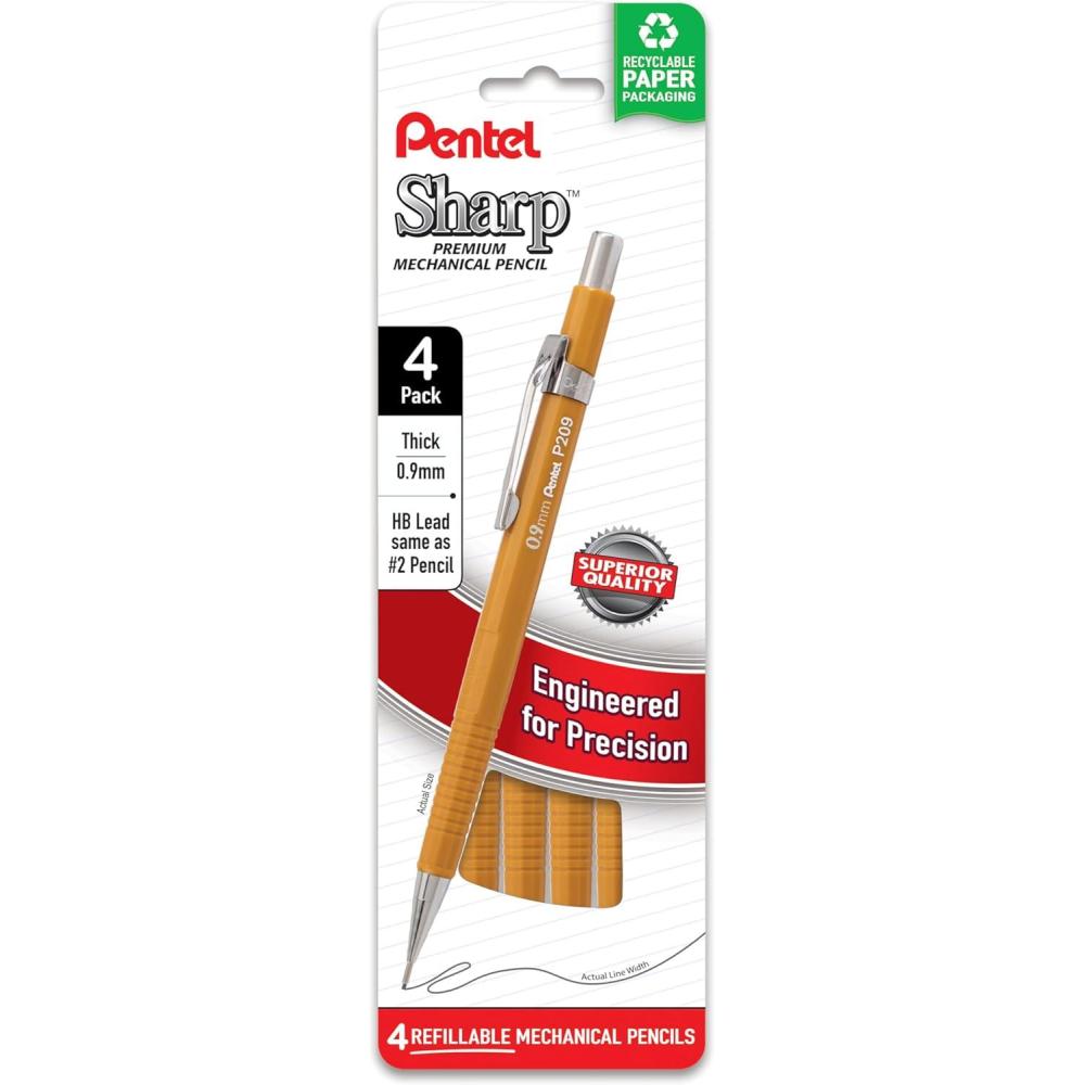 image:imagePentel Sharp Mechanical Pencil 09mm Bold Line Yellow Barrel Pack of 4 P209PF4G09mm