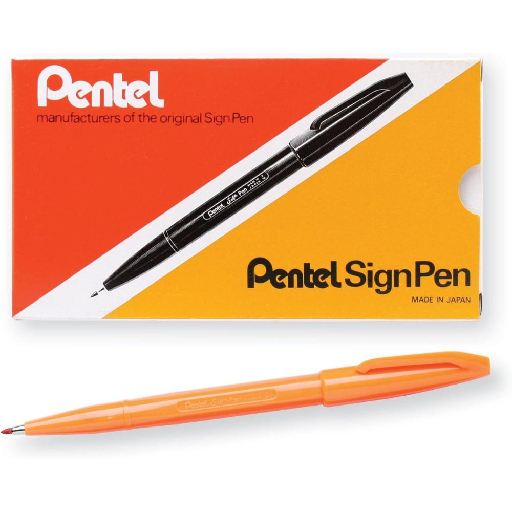image:imagePentel Sign Pen FiberTipped Pen Blue Ink Box of 12 S520COrange