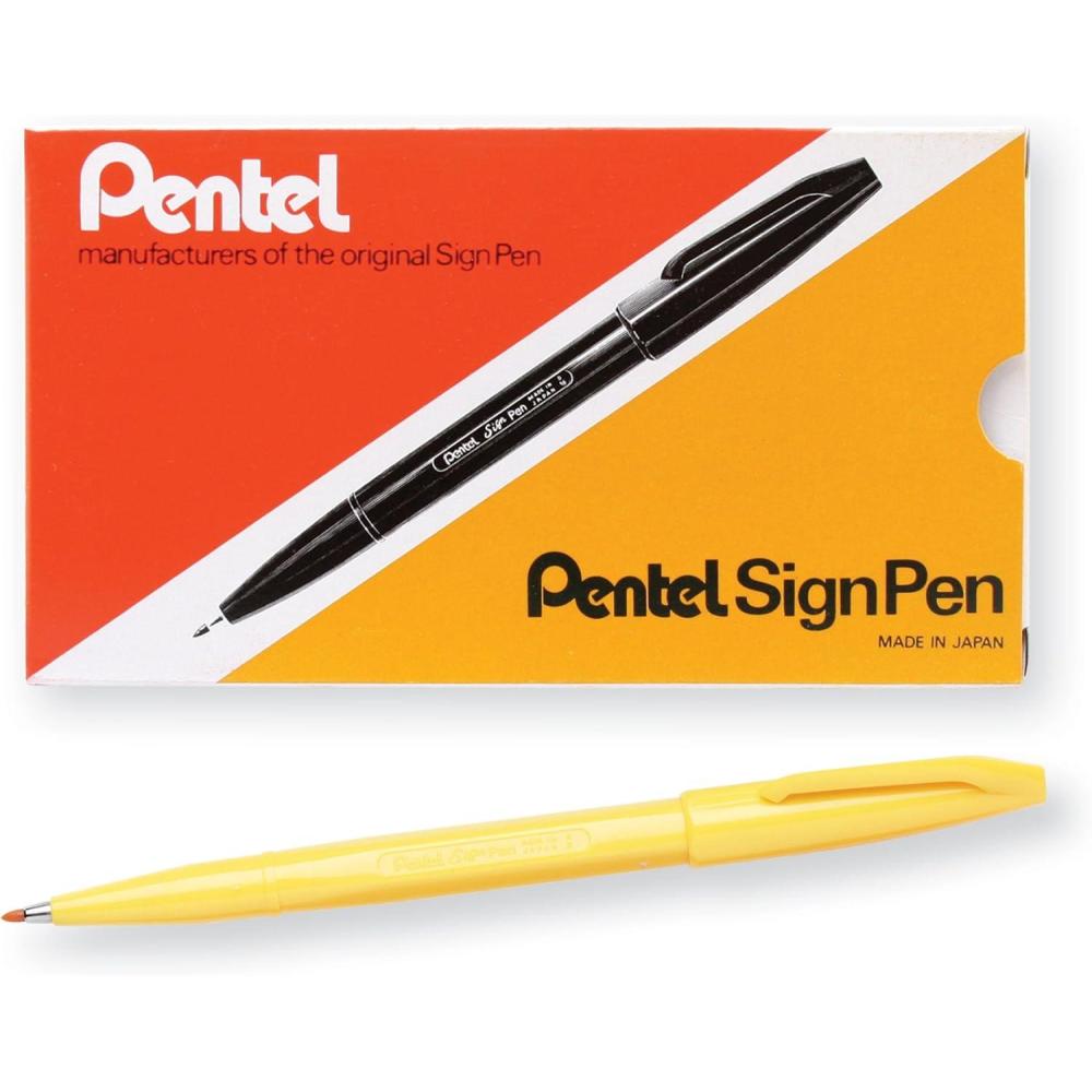 image:imagePentel Sign Pen FiberTipped Pen Blue Ink Box of 12 S520CYellow
