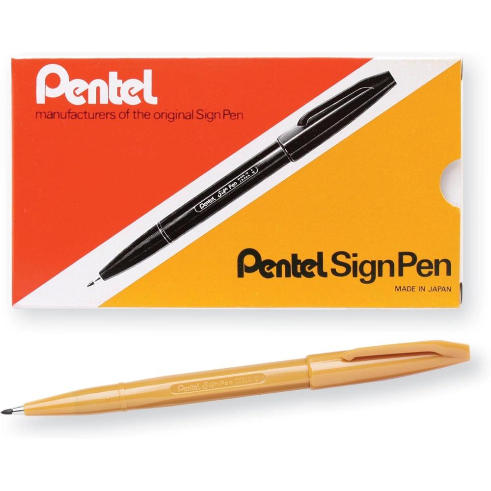 image:imagePentel Sign Pen FiberTipped Pen Blue Ink Box of 12 S520CYellow Ochre