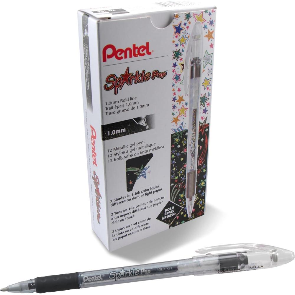 image:imagePentel Sparkle Pop Metallic Gel Pen 10mm Bold Line Pink Box of 12 Pens K91DPBlack