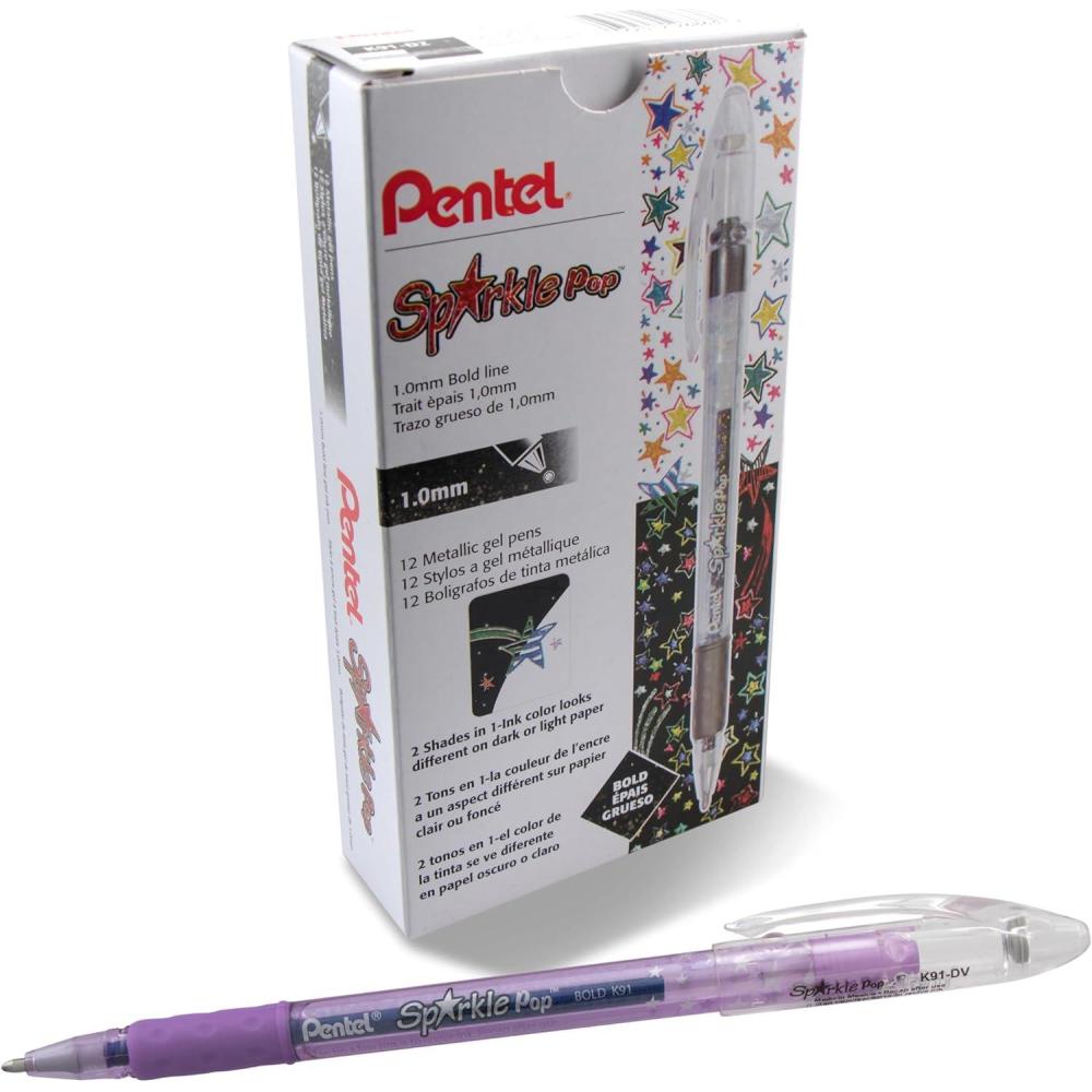 image:imagePentel Sparkle Pop Metallic Gel Pen 10mm Bold Line Pink Box of 12 Pens K91DPPurple