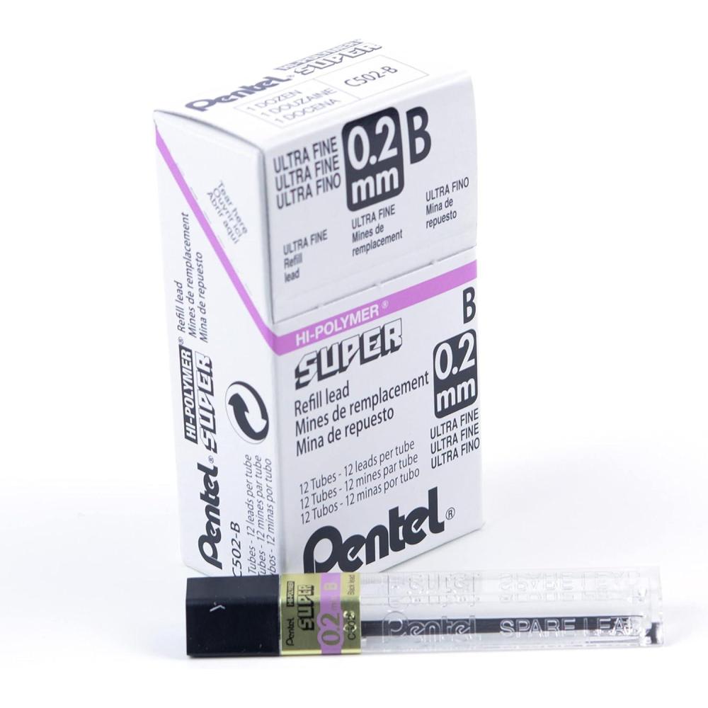 image:imagePentel Super HiPolymer Lead Refill 02mm Super Fine B 12 PiecesTube C502B