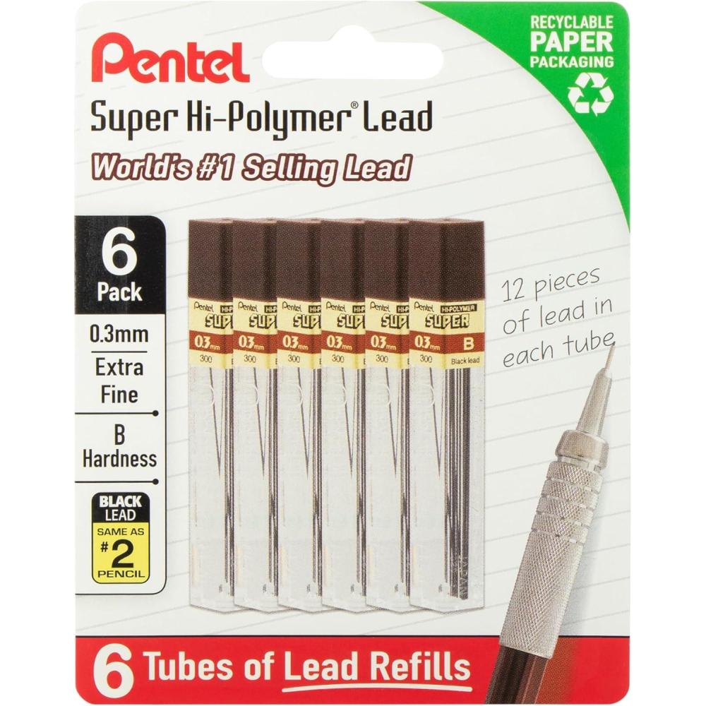 image:imagePentel Super HiPolymer Lead Refills 03 mm H 72 Pieces 12 pcs per tube 6 tubesB