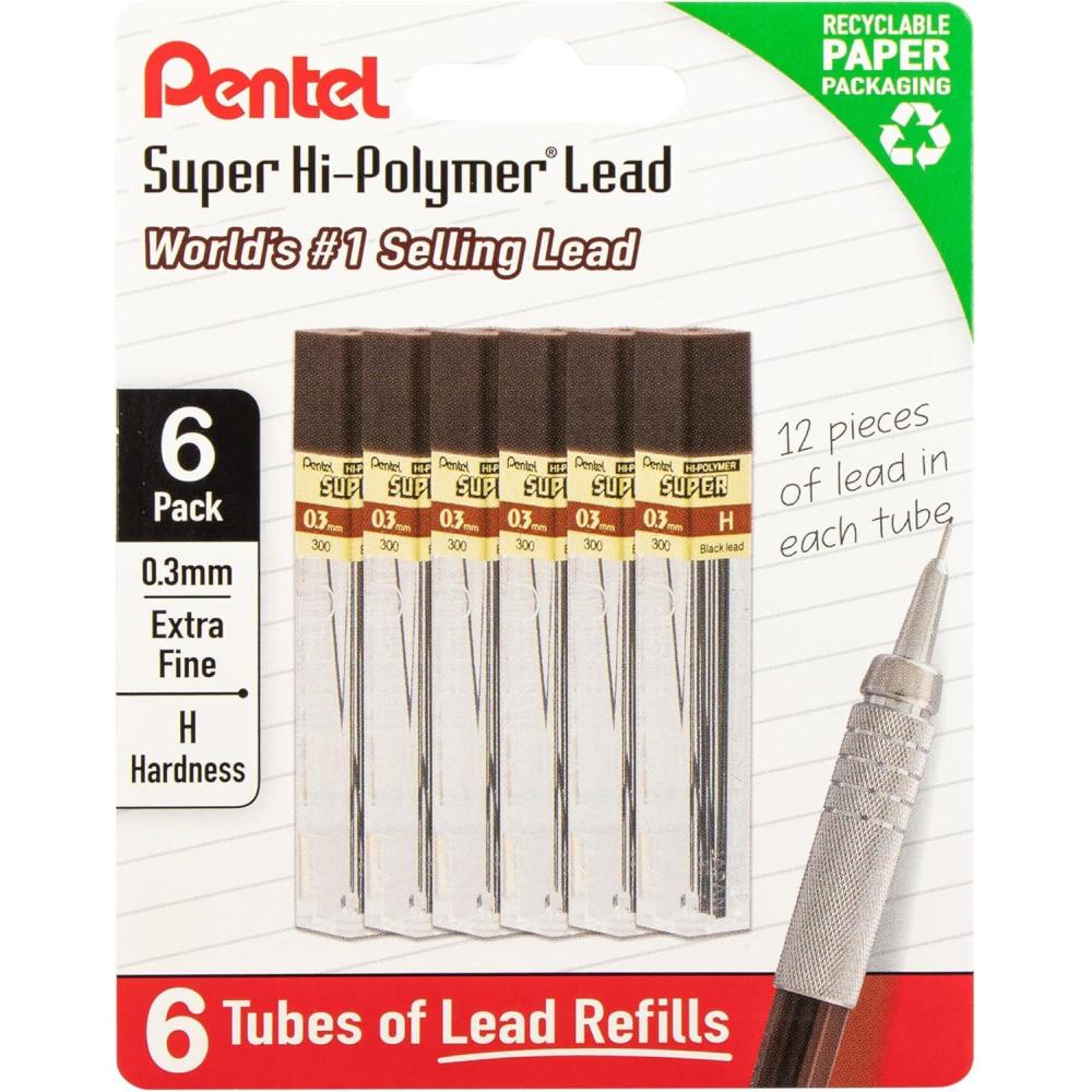 image:imagePentel Super HiPolymer Lead Refills 03 mm H 72 Pieces 12 pcs per tube 6 tubesH