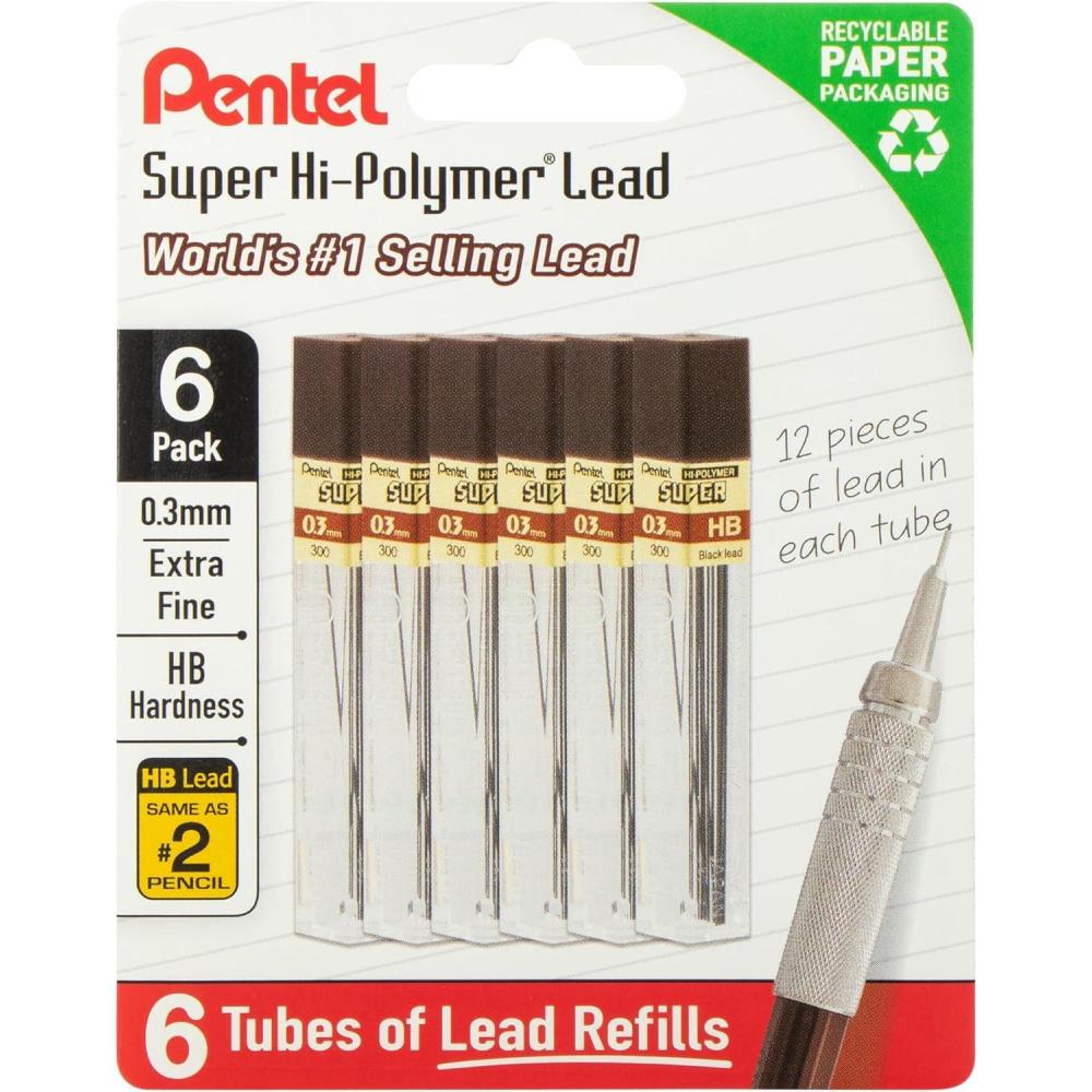 image:imagePentel Super HiPolymer Lead Refills 03 mm H 72 Pieces 12 pcs per tube 6 tubesHB