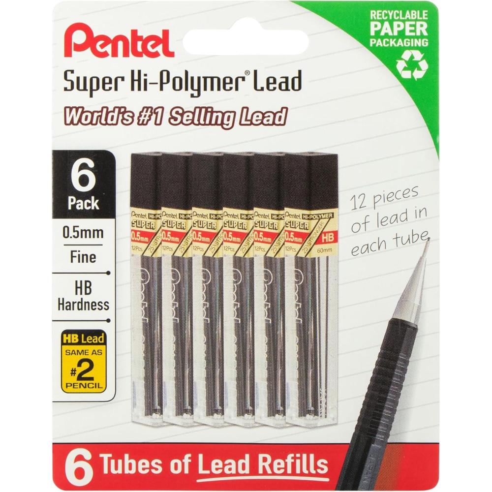 image:imagePentel Super HiPolymer Lead Refills 05 mm HB 72 Pieces 12 pcs per tube 6 tubesHB