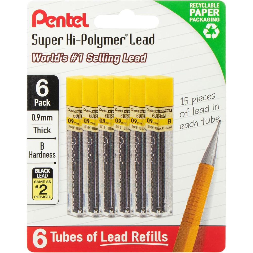image:imagePentel Super HiPolymer Lead Refills 09 mm 2B 90 Pieces 15 pcs per tube 6 tubesB