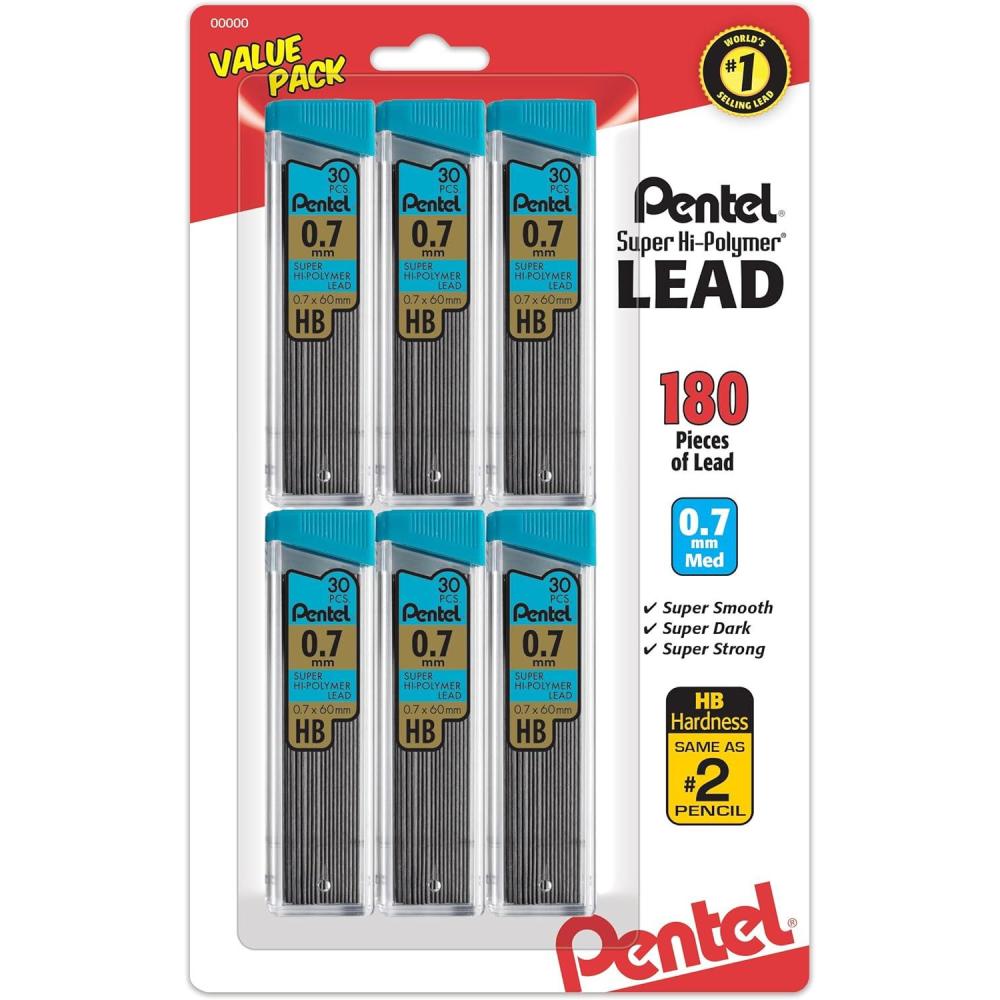 image:imagePentel Super HiPolymer Refills 07 mm Medium HB 180 Pieces of Lead C27BPHB6180 Count Pack of 1