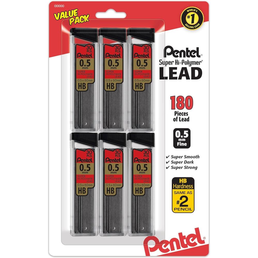 image:imagePentel Super HiPolymer Refills 07 mm Medium HB 180 Pieces of Lead C27BPHB66 Count Pack of 1