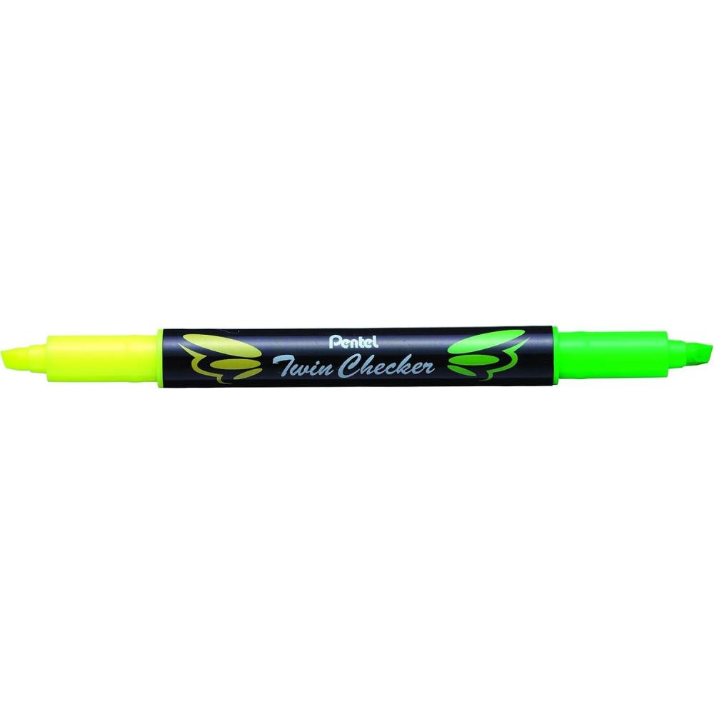 image:imagePentel Twin Checker Dualtip Highlighter Chisel Tip YellowPink Ink Pack of 12 SLW8GPYellowGreen