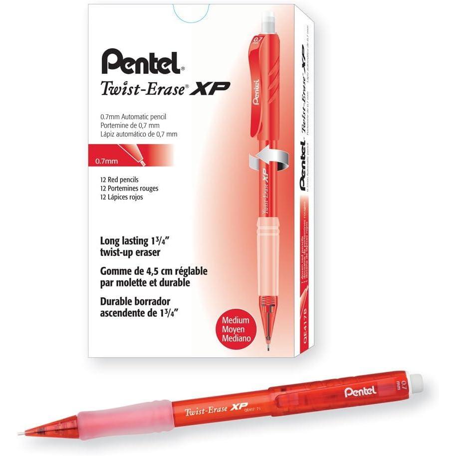 image:imagePentel TwistErase Express Mechanical Pencil 07 mm Black Barrel Pack Of 12Red
