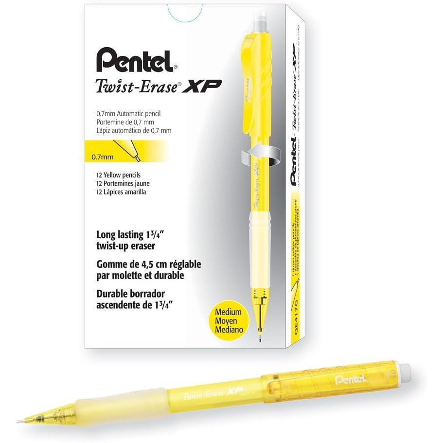 image:imagePentel TwistErase Express Mechanical Pencil 07 mm Black Barrel Pack Of 12Yellow
