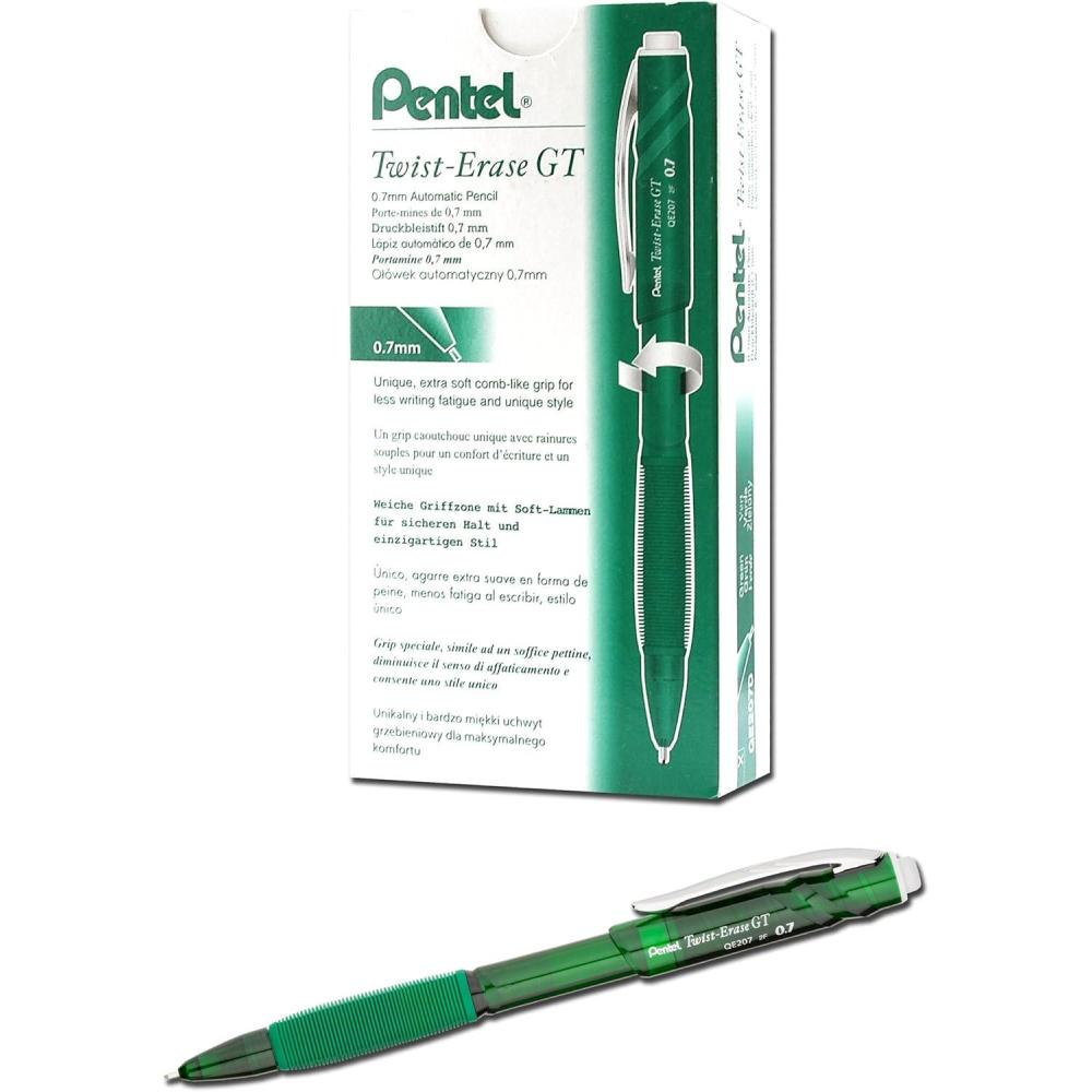 image:imagePentel TwistErase GT 07mm Mechanical Pencil Transparent Black Box of 12 QE207AGreen