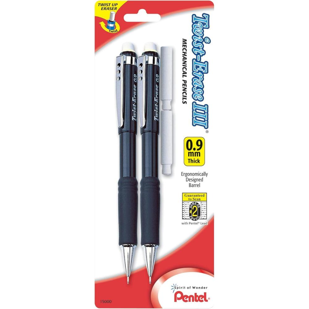 image:imagePentel TwistErase III Mechanical Pencil 09mm Assorted Barrel Colors with 2 Eraser Refills Pack of 2 QE519BP2K61 Count Pack of 1