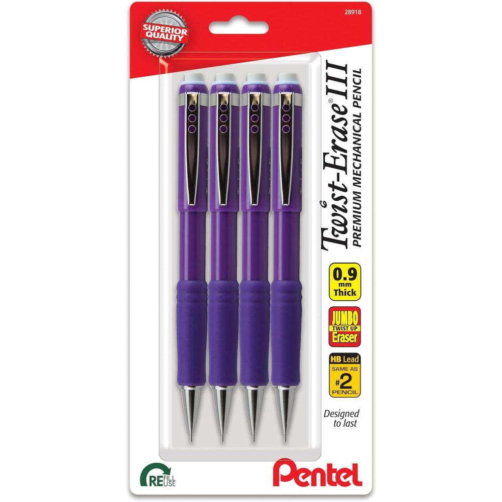image:imagePentel TwistErase III Mechanical Pencil 09mm Bold Line Violet Barrel Pack of 4 QE519BP4V