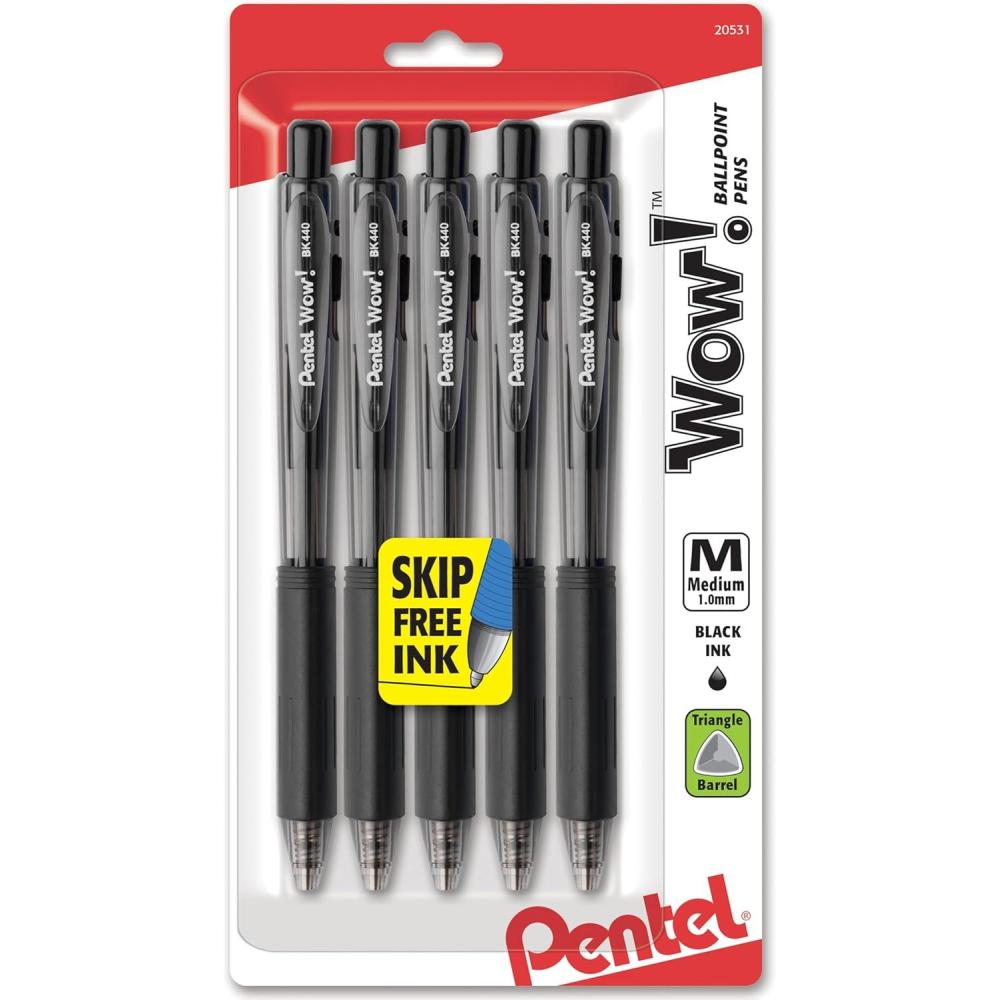image:imagePentel Wow Retractable Ballpoint Pen 10mm Medium Line Black Ink Pack of 5 BK440BP5A5 Count Pack of 1