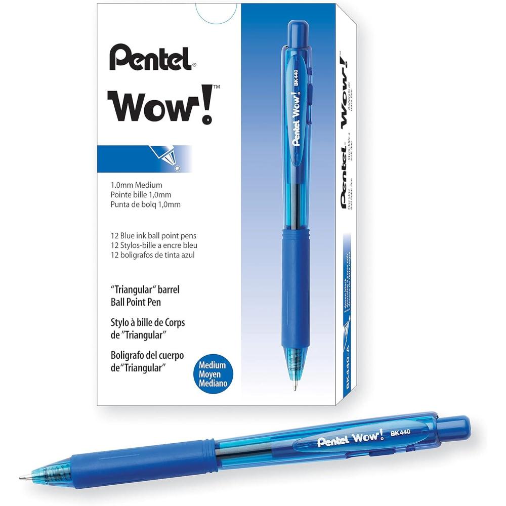 image:imagePentel Wow Retractable Ballpoint Pen 10mm Medium Line Blue Ink Pack of 12 BK440C
