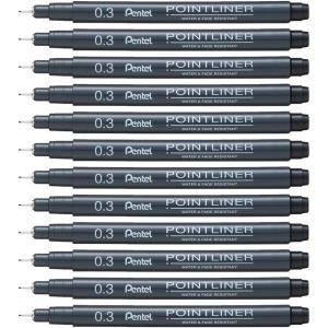 image:imagePentel Arts Pointliner Drawing Pen 03mm Black Ink Box of 12 Pens S20P3A12 Count Pack of 1