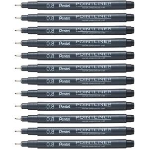 image:imagePentel Arts Pointliner Drawing Pen 08mm Black Ink Box of 12 Pens S20P8A