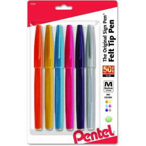 image:imagePentel Arts Sign Pen Brush Tip Assorted Ink 6Pk S520RBP6M