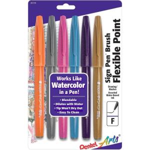 image:imagePentel Arts Sign Pen Brush Tip assorted 4 Pastel Colors 6Pk SES15C2BP6M1Assorted 1
