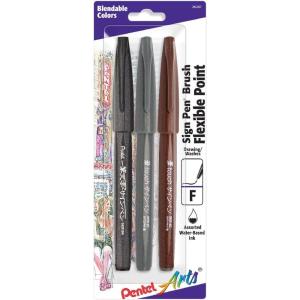 image:imagePentel Arts Sign Pen Touch Fude Brush Tip GoldSilver Pack of 2 SES15CBPXZBlackGreySepia
