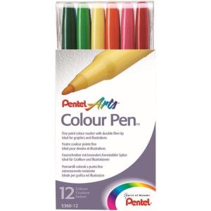 image:imagePentel Color Marker Set Fine Fiber Tip Assorted Colors Pack of 1 24 Count TotalSet of 12