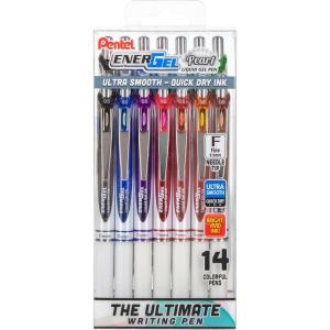 image:imagePentel EnerGel RTX Pearl Liquid Gel Pen 05mm Needle Tip Fine Line Asstd Ink 14Pk Plastic Box