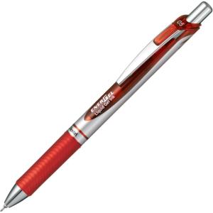 image:imagePentel Energel Knock Ballpoint Pen 05mm Needle Tip Black Ink Silver Body with Black Accent BLN75ZASiver Body with Red Accent