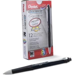 image:imagePentel Glidewrite Signature Ballpoint Pen Black Barrel 10mm Medium Line Black Ink 12 Pens BX930AABlack