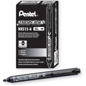 image:imagePentel Handyline S Retractable and Refillable Permanent Marker Red Barrel Red Ink Box of 12 NXS15BBlack