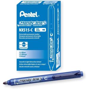 image:imagePentel Handyline S Retractable and Refillable Permanent Marker Red Barrel Red Ink Box of 12 NXS15BBlue