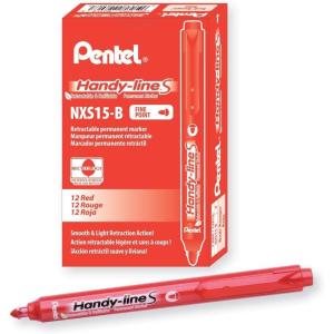 image:imagePentel Handyline S Retractable and Refillable Permanent Marker Red Barrel Red Ink Box of 12 NXS15BRed