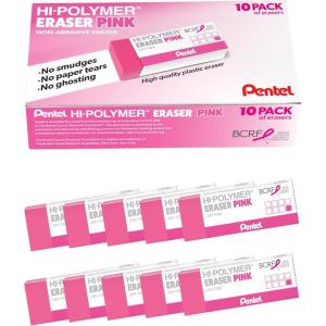 image:imagePentel HiPolymer Pink Block Eraser 10Ct Box  BCRF Pink Ribbon ZEH10PC10BC