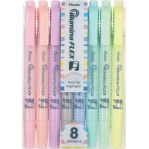 image:imagePentel Illumina Flex Twin Tip Highlighter DualTip Marker Highlighter Flex Tip and Chisel 8 Asstorted Pastel Ink Colors Pack of 8 SLW11P8E