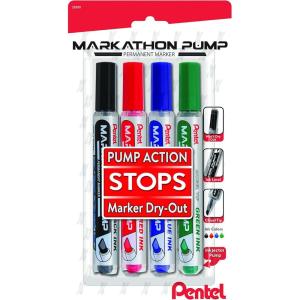 image:imagePentel Markathon Pump Permanent Marker Chisel Tip Black Ink 4 Pack NLF60XBP4AAssorted